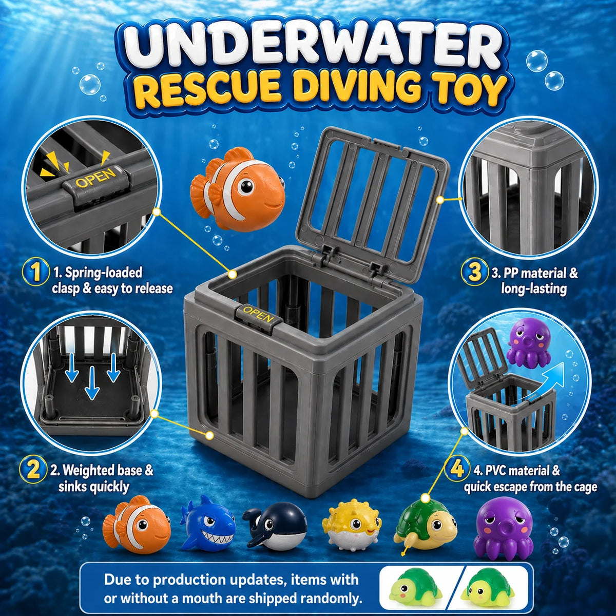 NEW Fish Box Swimming and Diving Toys, Child Adult Pool Party Toys, Toddler Floating Animals Bath Toys,  Birthday Christmas Gift