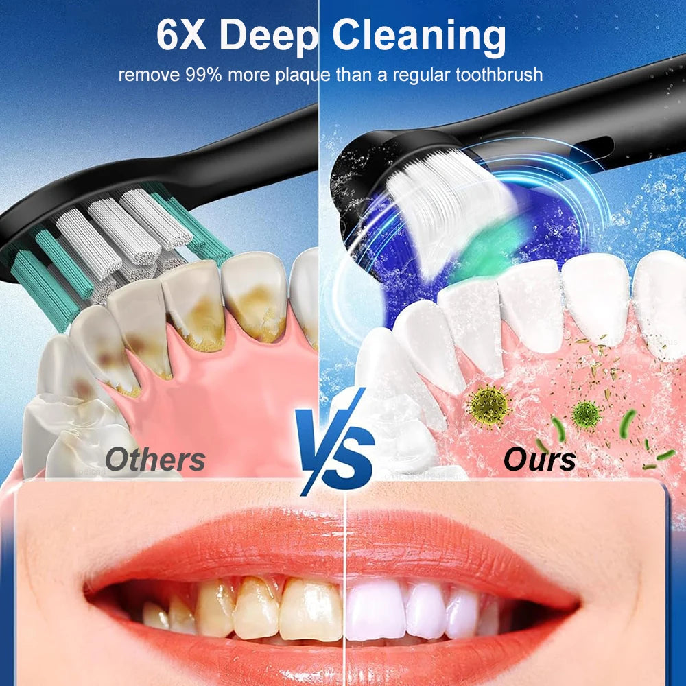 Electric Toothbrush – Deep Clean & Whitening, Ultrasonic Rotation with 4/8 Replacement Heads