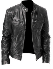 Men's Faux Leather Bomber Jacket – Casual Loose Fit Motorcycle Biker Style
