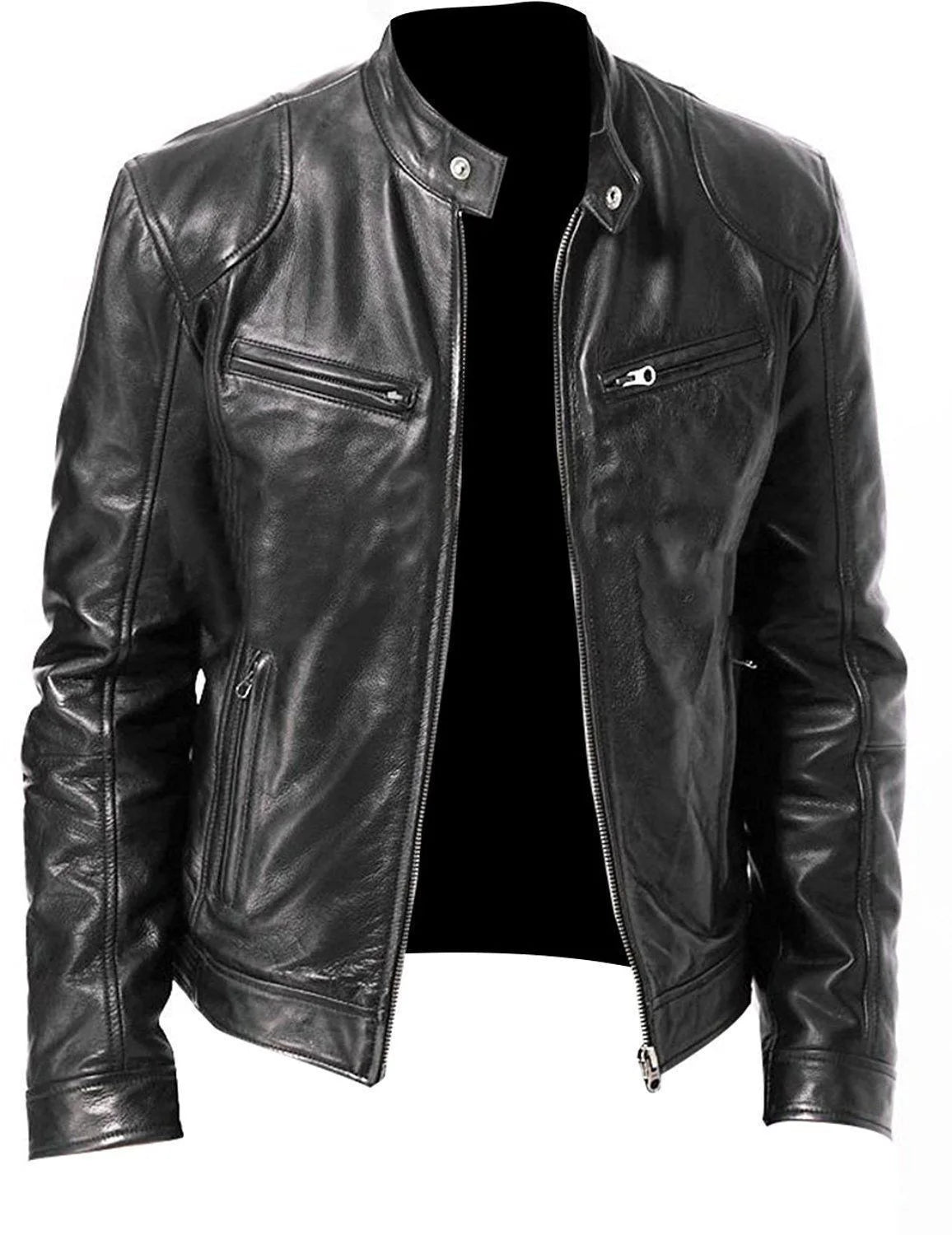 Men's Faux Leather Bomber Jacket – Casual Loose Fit Motorcycle Biker Style