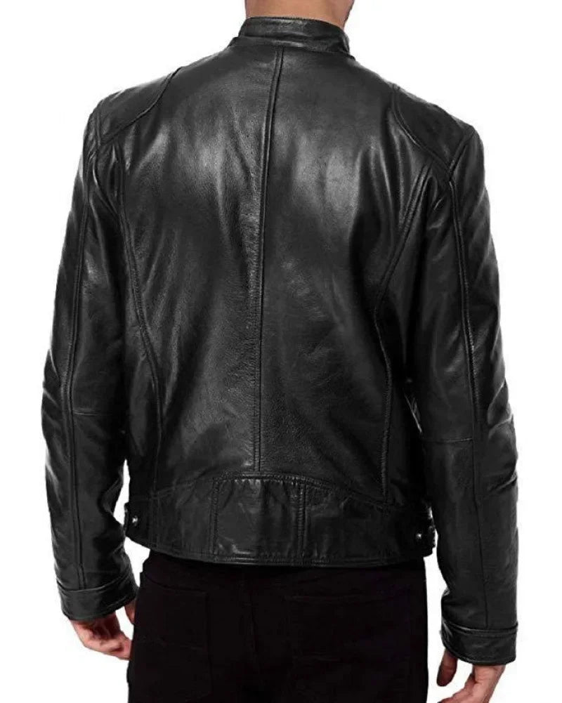 Men's Faux Leather Bomber Jacket – Casual Loose Fit Motorcycle Biker Style