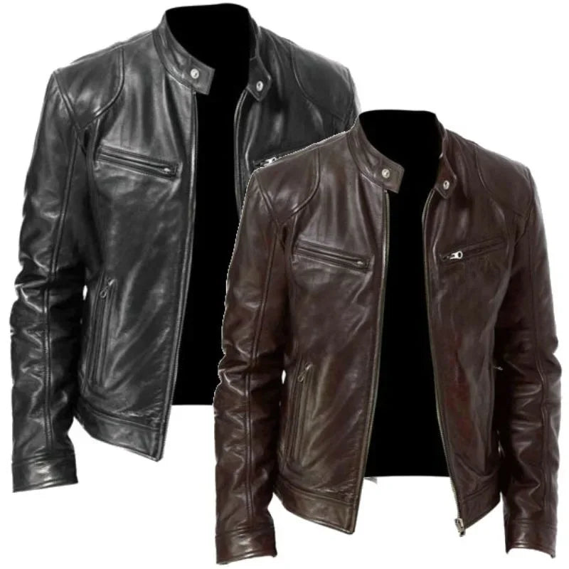 Men's Faux Leather Bomber Jacket – Casual Loose Fit Motorcycle Biker Style
