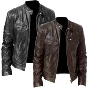 Men's Faux Leather Bomber Jacket – Casual Loose Fit Motorcycle Biker Style