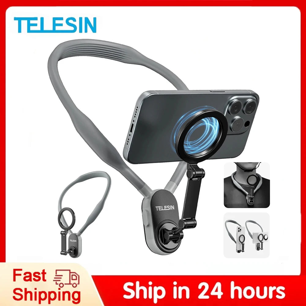 TELESIN Silicone Magnetic Neck Mount – Quick Release Phone Holder for iPhone & Samsung
