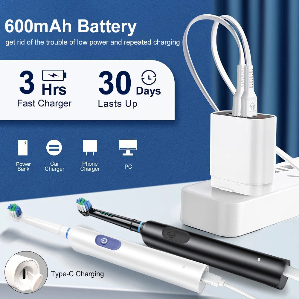 Electric Toothbrush – Deep Clean & Whitening, Ultrasonic Rotation with 4/8 Replacement Heads