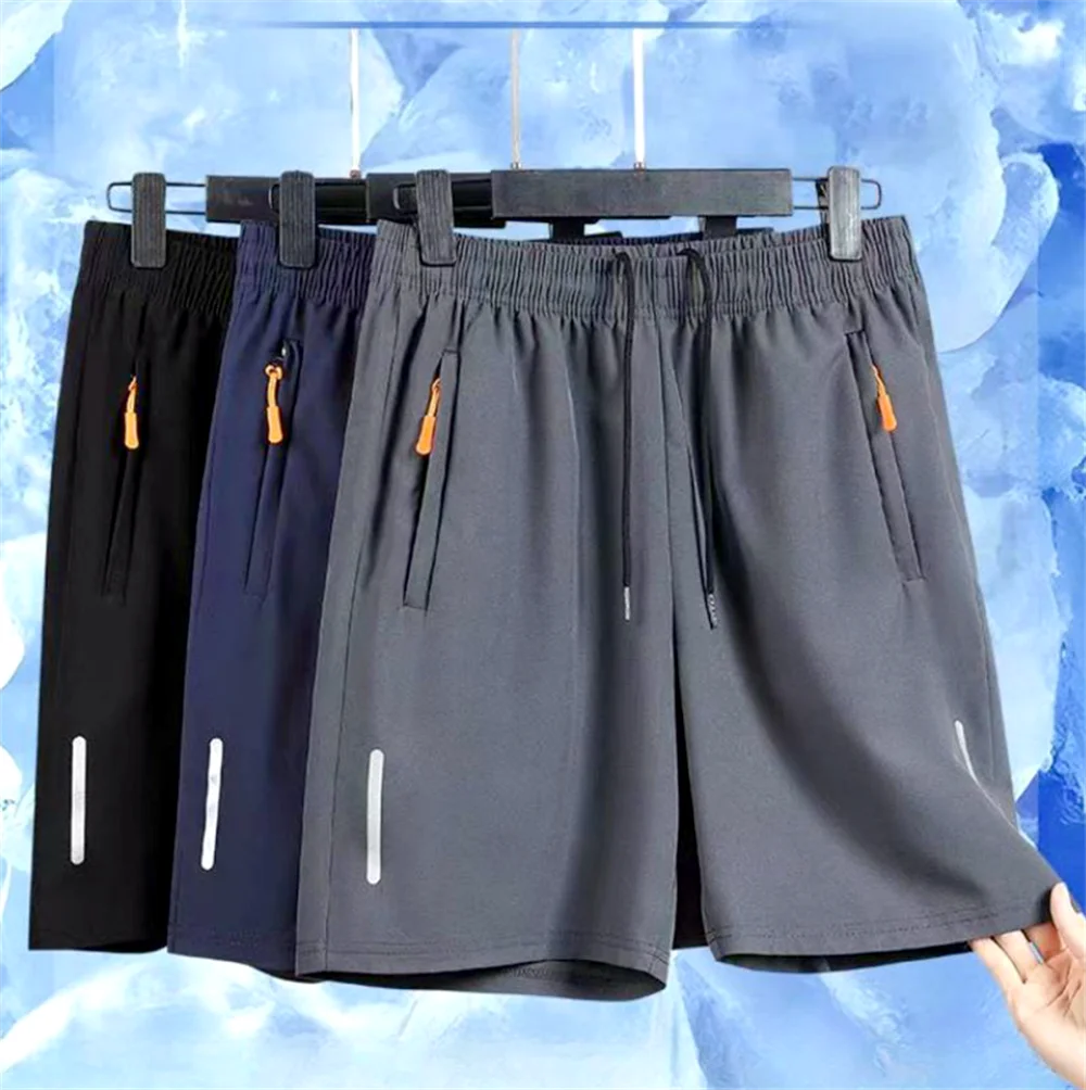 Men's Ice Silk Beach Shorts – Ultra-Thin Quick Dry Gym Sport Sweatpants with Zipper