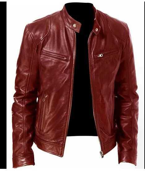 Men's Faux Leather Bomber Jacket – Casual Loose Fit Motorcycle Biker Style