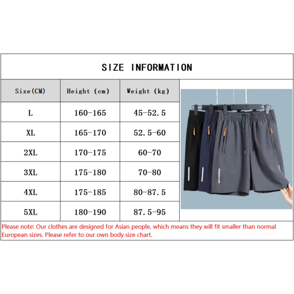 Men's Ice Silk Beach Shorts – Ultra-Thin Quick Dry Gym Sport Sweatpants with Zipper