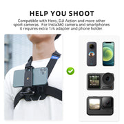 TELESIN Quick-Release Chest Strap Mount for GoPro Hero 13/12/11/10/9/8/7, Insta360, DJI OSMO Action 5/4/3 & SJCAM